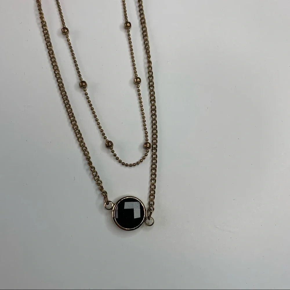💸Double Banded Gold Necklace With Black Gemstone